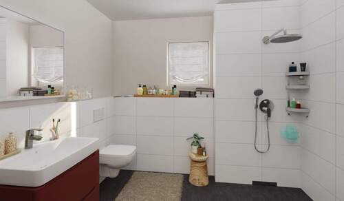 Modernes Tageslichtbad mit bodengleicher Dusche - 