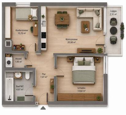 Grundriss - Freundliche 3-Zimmer-Familienwohnung - Kernsaniert und nur 5min von der S-Bahn Karlsfeld