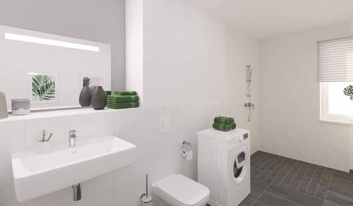 Modernes Tageslichtbad mit bodengleicher Dusche - 