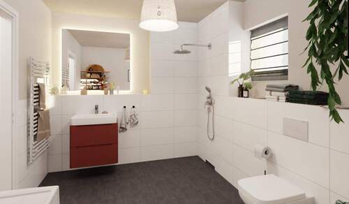 Komfortables Tageslichtbad mit bodengleicher Dusch - 