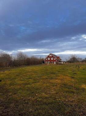 Blick vom der Straße - Schwedenhaus auf dem Land mit Scheune, Koppel, Ruhe und Potential