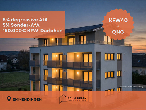 Projektvisualisierung - KFW40+QNG * 3-Zi-Wohnung * 75 qm * Neubau in EM-Kollmarsreute * mit Gartenanteil