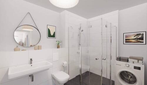Modern gefliestes Bad mit bodengleicher Dusche - Etagenwohnung mit 69,20 m² in Köln-Weidenpesch zum Kaufen