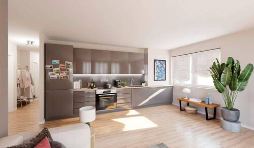 Die offene Wohnküche lädt zum gemeinsamen Kochen ein - Stilvolles Wohlfühlzuhause mit Blick zum Park