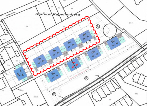 Lageplan "Am Kapellenberg 5-8" - Top-Lage in Saulheim: Zukunftssicher wohnen im KfW-40-QNG-Einfamilienhaus 141 m² PV und WP 2 Stellplätze