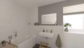 Modern gefliestes Badezimmer mit Badewanne - 