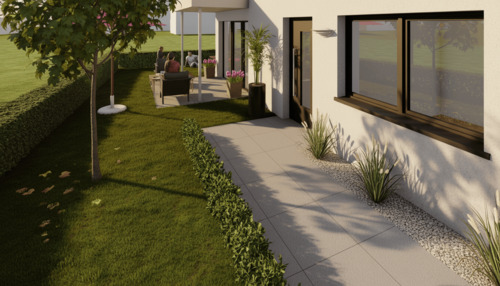 Garten und Eingang - 4 Zimmer Terrassenwohnung zum Kaufen in Würselen