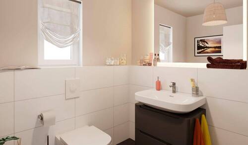 Modernes Bad mit natürlichem Lichteinfall und viel Bewegungsfreiheit - 5 Zimmer Doppelhaushälfte in Hattingen