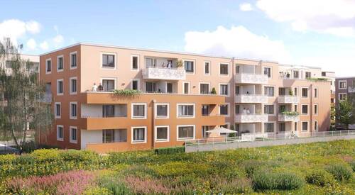 Nachhaltige Eigentumswohnungen im grünen Wohnquart - Moderne, barrierefreie Eigentumswohnung mit einem Bad sowie Gäste-WC und Loggia