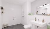 Modern gefliestes Bad mit bodengleicher Dusche - 4 Zimmer Etagenwohnung in Köln-Weidenpesch