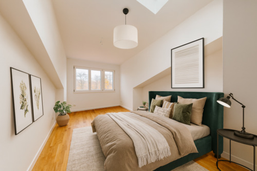 Schlafzimmer Beispiel - Helles Wohnen über den Dächern - Moderne 2-Zimmer-Dachgeschosswohnung mit Terrasse