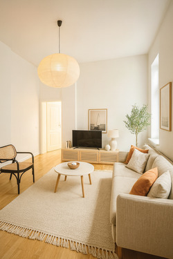 Einrichtungsbeispiel Wohnzimmer - Berlin-Steglitz: Hochwertig sanierte 2,5-Zimmer-Altbauwohnung mit 63 m², Terrasse & 3,80 m Decken – hell, ruhig im Hinterhaus & sofort bezugsfrei