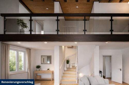 Wohnzimmer mit Empore_Renovierungsvorschlag - Citynah wohnen - zeitlos elegant, großzügig, offen gestaltet.