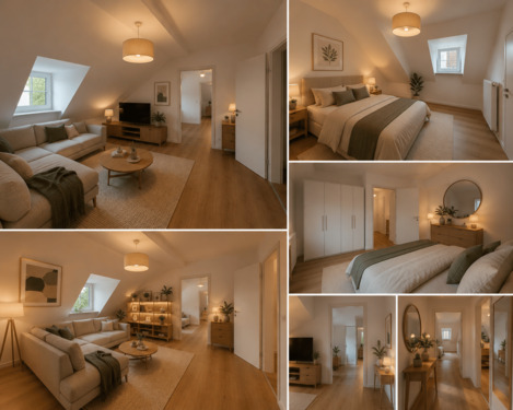 Skandinavisches Wohnzimmer und Schlafzimmer Design - 2 Zimmer Etagenwohnung zur Miete in Konz