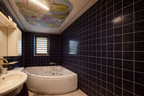 Badezimmer mit Whirlpool und Deckenbild - 