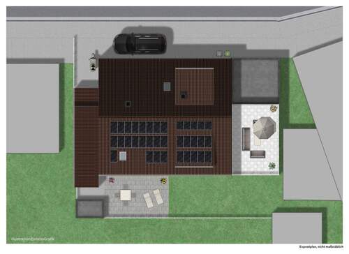 Solaranlage – Flächenaufteilung aus der Luftperspektive - 7 Zimmer Einfamilienhaus zum Kaufen in Hülben