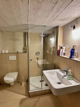 Kleiner Sanitärbereich mit Dusche im Keller integriert - 
