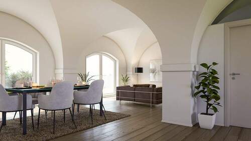 Wohnbereich - Erstbezug nach Denkmalsanierung - Wunderschöne Wohnung mit Stadtgarten, Terrasse und Kreuzgewölbe