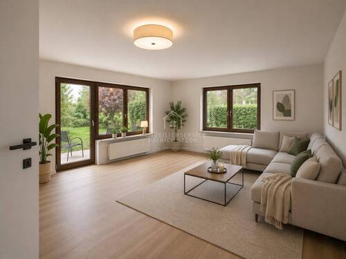 KI Bild - Wohnzimmer Blick Richtung Terrasse - Attraktive Eigentumswohnung mit Terrasse und optionaler Komplettsanierung