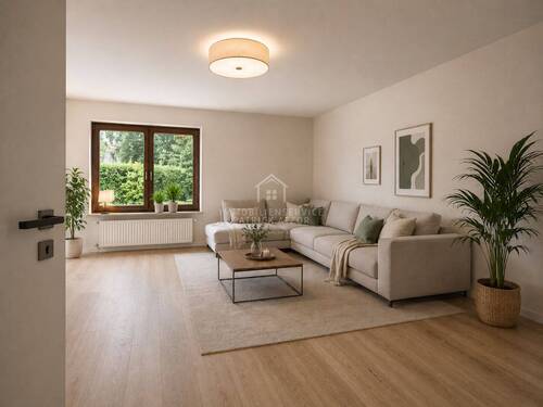 KI Bild - Wohnzimmer Blick Richtung Couch - 