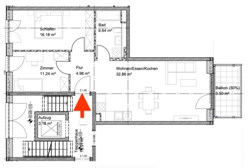 Grundriss 2106.png - Moderne 3-Zi.-Wohnung, Erstbezug - im LagardeCampus mit Balkon