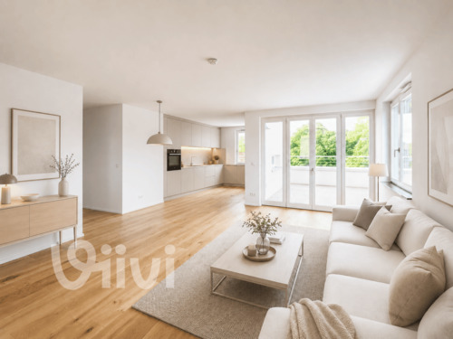 Wohnzimmer Bsp. - Penthouse in Pankow-Wilhelmsruh: 119 m², 4 Zimmer, Erstbezug, gr. Dachterrasse, Aufzug, ruhig, grün