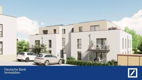 Gebäudefront mit Eingang - Baubeginn Oktober 25. Moderne Neubauwohnungen mit hochwertiger Ausstattung