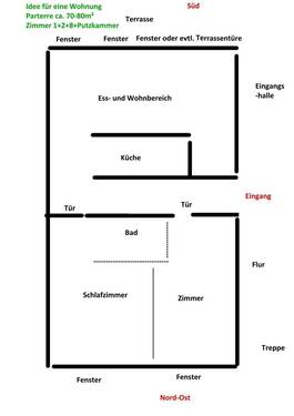 Wohnung 2 Parterre ca. 70qm Z1+2+8+Putzraum - 