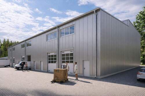 Außenansicht - Modularer Gewerbepark Gewerbeeinheit Halle Neubau Gewerbehalle Büro Lager Werkstatt Garagenpark
