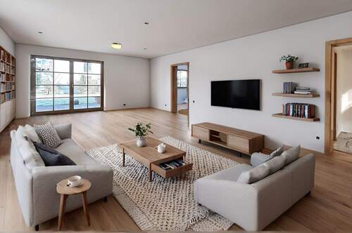 Visualisierung des Wohnzimmers durch KI - 2 Zimmer Etagenwohnung zum Kaufen in Kolbermoor