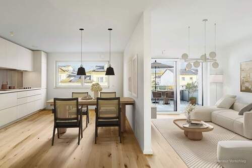 Durchdachtes Raumkonzept. Wohn- und Essbereich. - 3 Zimmer Etagenwohnung in München
