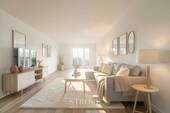Wohnzimmer - KI Einrichtungsvorschlag - Etagenwohnung mit 90,00 m&sup2; in München zum Kaufen