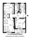 Grundriss mit Raumaufteilung und Beispielmöblierung - 3 Zimmer Etagenwohnung zur Miete in Frankfurt am Main