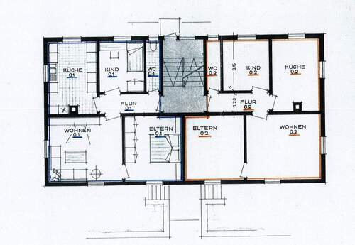 Offizielle Raumaufteilung gemäß Teilungserklärung und ursprünglicher Wohnflächenberechnung. Zwei getrennte 3 -Zimmer-Wohnungen mit je ca. 60 m² Wohnfläche - 