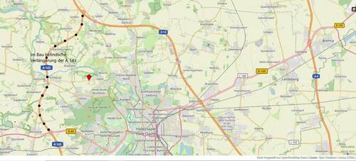 Lage mit im Bau befindlicher Verlängerung A 143 - 