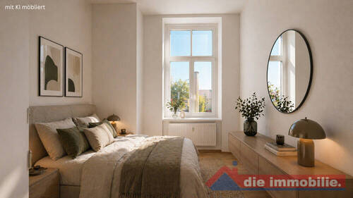 Schlafzimmer mit KI möbliert - 