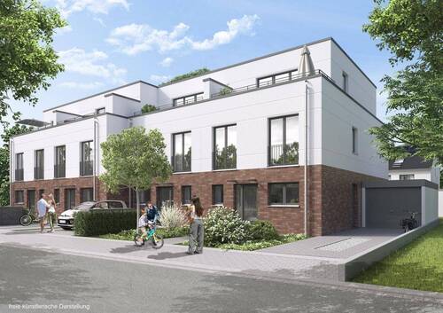 Außenansicht Strasse - Erstbezug von privat: Hochwertiges Reihenmittelhaus mit Dachterrasse & Garage in Korschenbroich