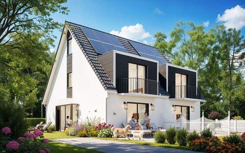 Ansicht Süd-West - Familienfreundlich wohnen im Grünen - moderne Neubau-DHH, Süd-West-Lage und A+ Effizienz