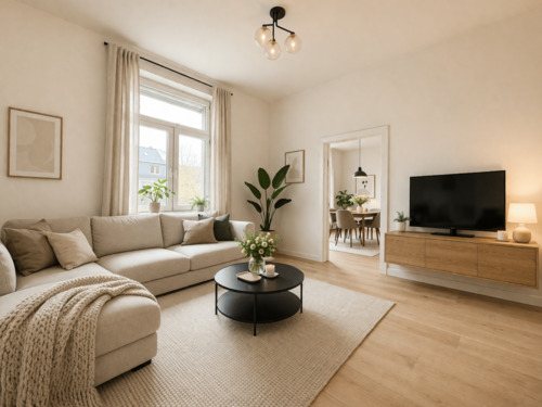 Wohn-/Essbereich - Erstbezug nach Sanierung: Stilvolle 4-Zimmer-Altbauwohnung mit Balkon