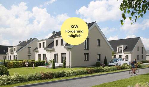 Das Doppelhaus in seiner grünen Umgebung_KfW - Familienfreundliche Doppelhaushälfte mit Terrasse und Garten