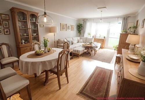 Wohnen-Essen (Möbel KI bearb.) - Bezugsfrei ab Mai: Ihr neues Zuhause in Stein - Helle 2-Zi-Wohnung in Bestlage bei Nürnberg