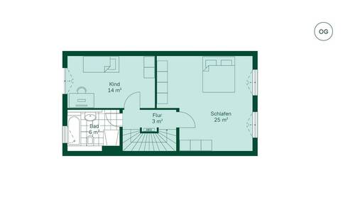 Obergeschoss mit zwei Schlafzimmern - 