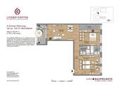 Grundriss mit Flur (12,3 m²), Duschbad (5,5 m²), Schlafzimmer (14,5 m2), Zimmer 1 (10,5 m²), Zimmer 2 (11,1 m²), Bad (5,3 m²), Wohnzimmer (31,7 m²), Küche (9,5 m²) und Loggia (5,21 m²) - 
