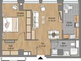 Grundriss mit Wohn- und Essbereich (17,16 m²), Schlafzimmer (14,54 m²), Küche (8,55 m²), Bad (5,25 m²), Flur (4,31 m²) und Abstellbereich (5,45 m²) - 