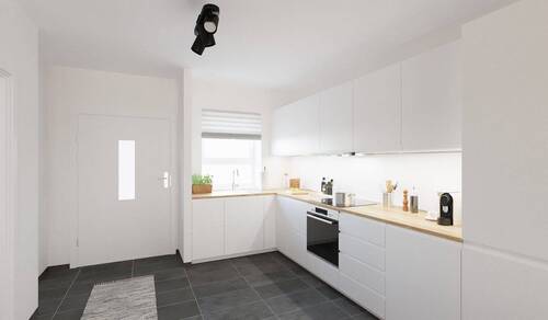 Die offene Wohnküche lädt zu gemeinsamen Mahlzeite - 3-Zi.-Reihenmittelhaus auf zwei Etagen, inklusive Grundstück