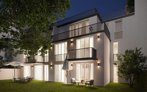 Fassade bei Nacht - Berlin-Charlottenburg - 3 Zi - Neubaubleibe mit Terrasse und eigenem Garten