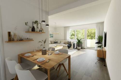 Wohn-/Essbereich Visualisierung - Lichtdurchflutete 3-Zimmerwohnung mit 2 Balkonen auf großzügigem Grundstück in Hochzoll-Süd