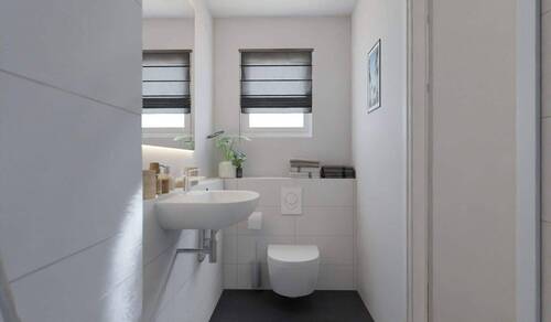 Modernes Badezimmer mit bodengleicher Dusche - Reihenmittelhaus mit 128,00 m&sup2; in Herzogenrath-Kohlscheid zum Kaufen