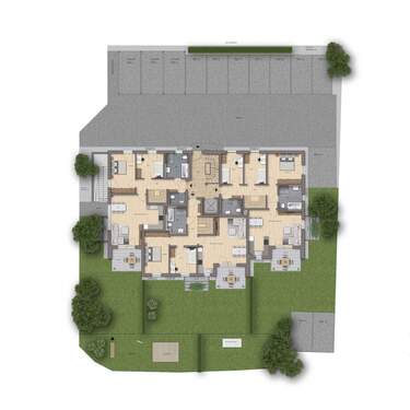 Außenanlagenplan mit Stellplätzen und Carports - 4 Zimmer Etagenwohnung in Roth