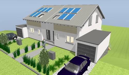Ansicht Eingang - DHH als KfW-40 Haus mit Fernblick